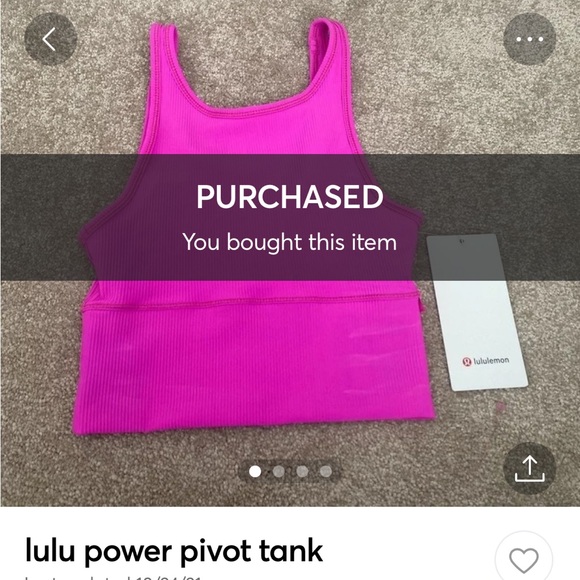 Lululemon Pow Pink Ribbed Power Pivot Tank, Size 2 - Picture 2 of 6
